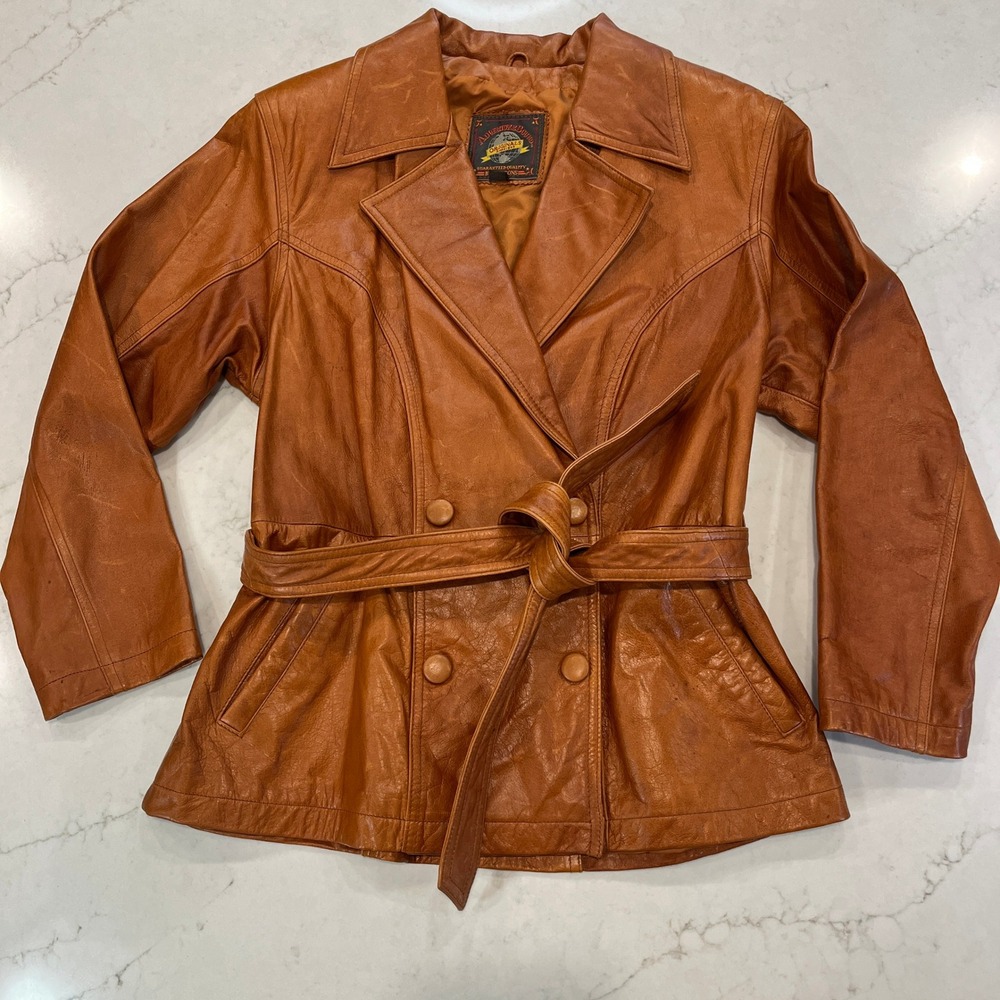Adventure Bound Wilsons‎ Leather Tie Waist Jacket Womens Medium Brown Vintage